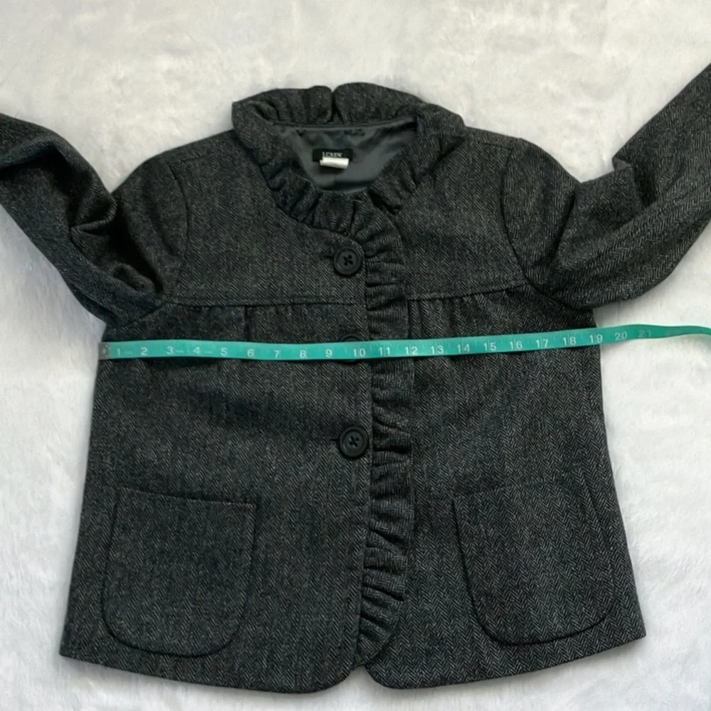 Like New Gray Herringbone J. Crew Fiona Ruffle Wool Blazer Coat, size 0